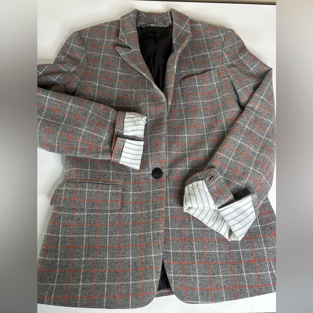 RAG & BONE Cotton Wool Blazer grey plaid size 2 Small - Picture 2 of 16